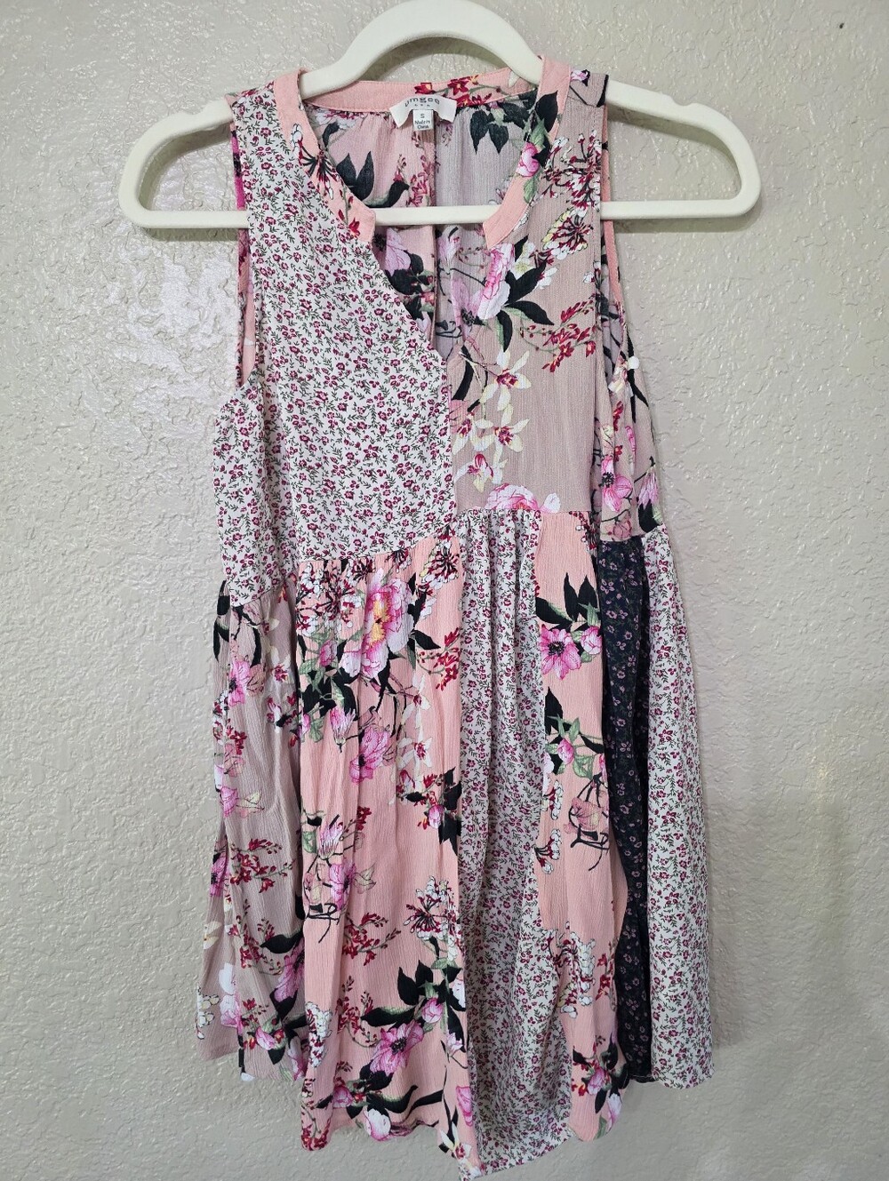 Umgee Boho Floral Patchwork Sleeveless Tank Top - Pink